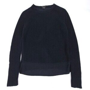 THEORY Klemdy Sea Pima Cotton Cashmere Silk Crew Neck Sweater Luxury Small Black